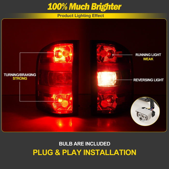 WOLFSTORM Taillights for 2007-2013 Chevy Silverado 1500 2500 3500 with Bulbs and Wiring Kit