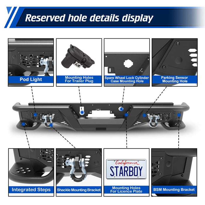 WOLFSTORM Rear Bumper for 2019-2025 Chevrolet Silverado 1500 and GMC Sierra 1500