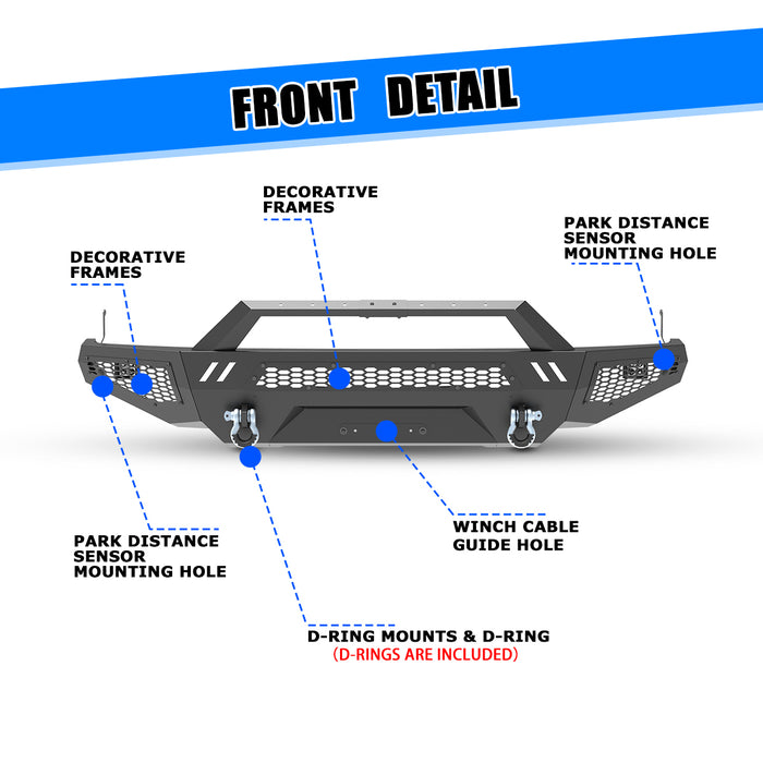 WOLFSTORM Front Bumper / Winch Plate for 2007-2013 Toyota Tundra Main Body Side Wings Winch Plate