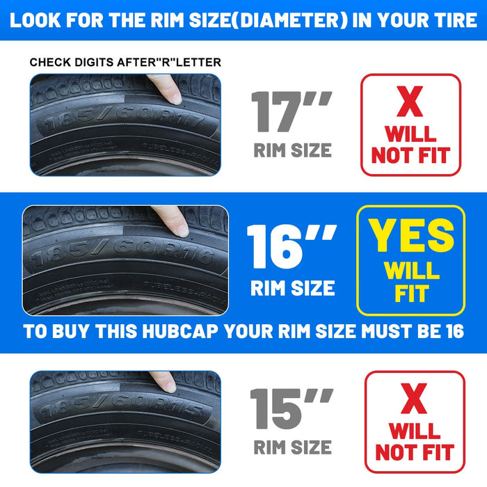 WOLFSTORM 4-Pack 16 Inch Universal Hubcaps for Steel Wheel Rims Cover