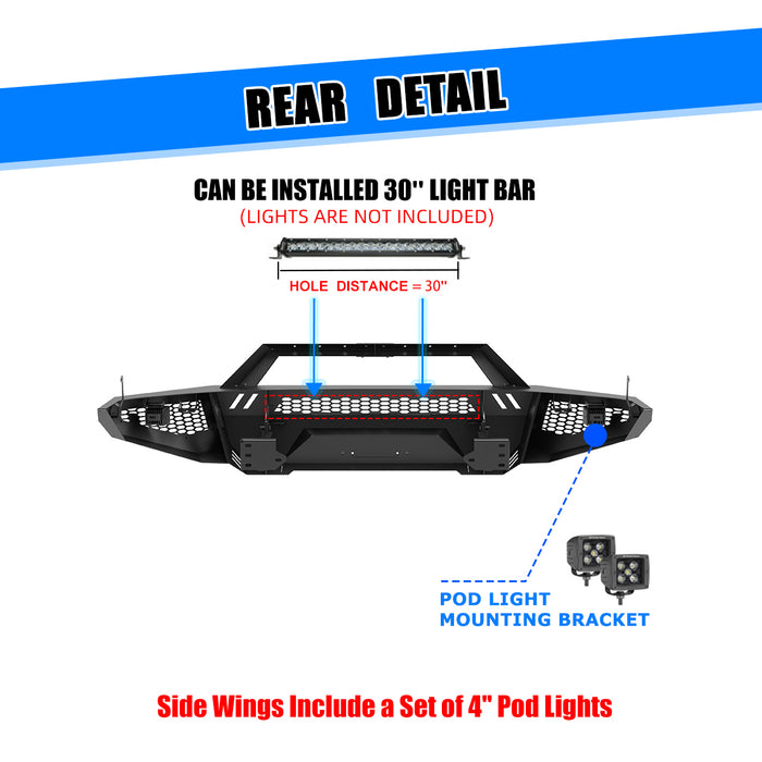 WOLFSTORM Front Bumper / Winch Plate for 2007-2013 Toyota Tundra Main Body Side Wings Winch Plate