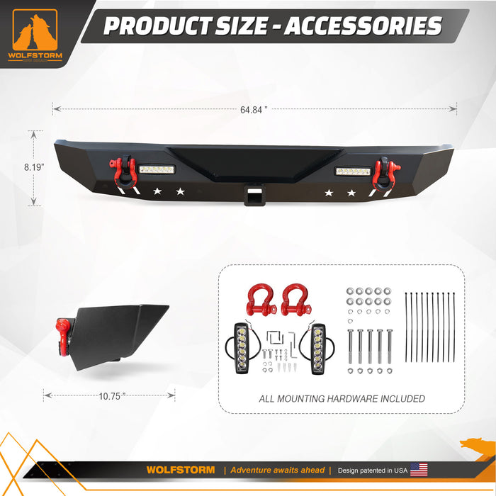 Pare-chocs arrière avec récepteur d'attelage, lumières LED et anneaux en D pour Jeep Wrangler JL/JLU 2018-2024