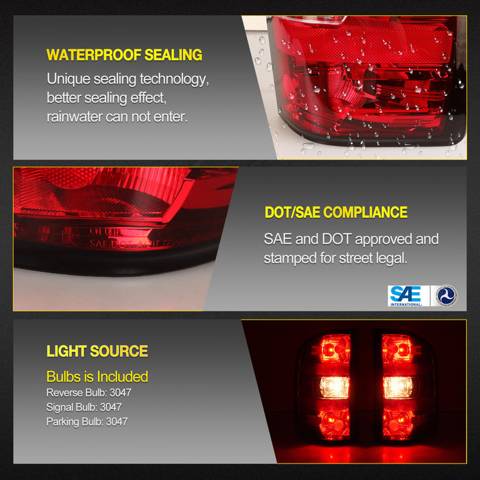 WOLFSTORM Taillights for 2007-2013 Chevy Silverado 1500 2500 3500 with Bulbs and Wiring Kit