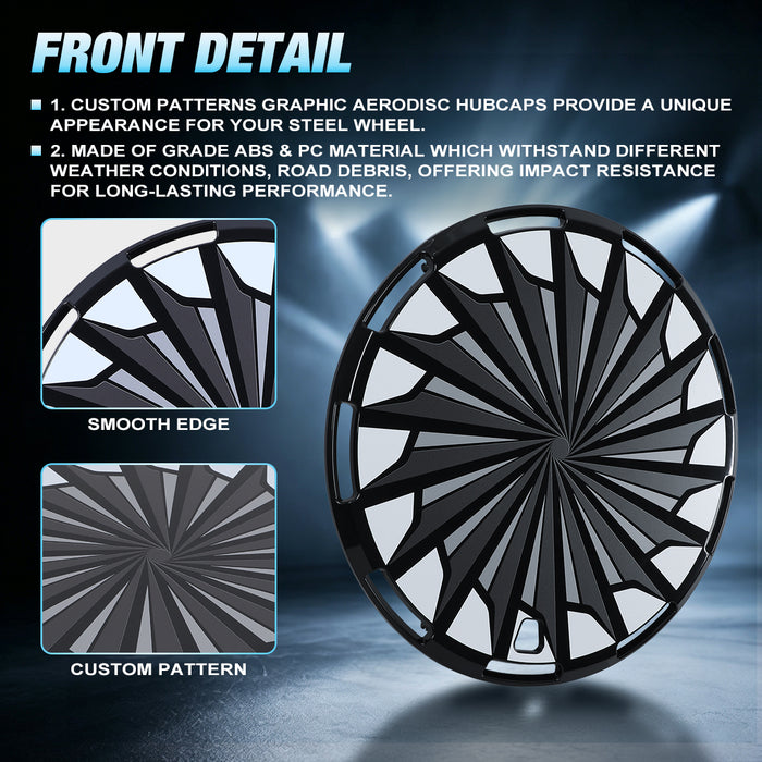 Wolfstorm Aerodisc Full Coverage Wheel Covers for Universal Hubcaps Turbo Spoke, 4-Pack