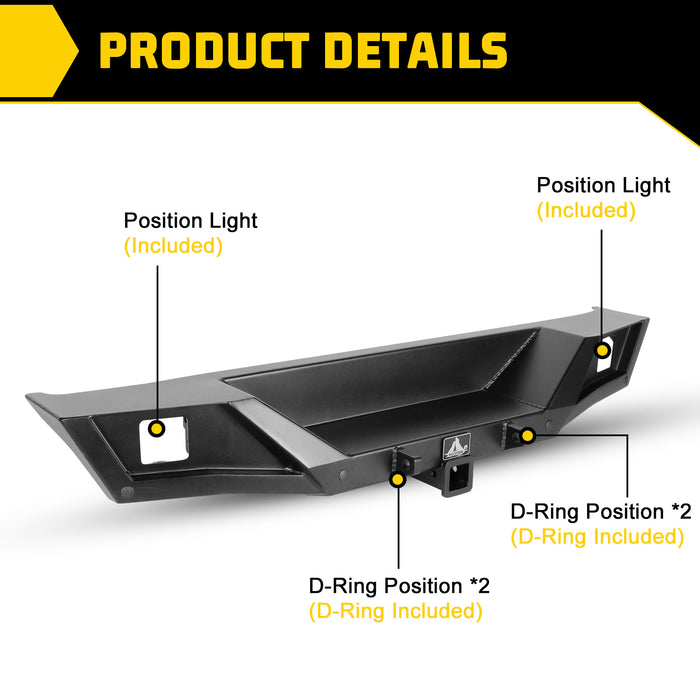 Pare-chocs arrière avec lumière LED, anneau en D, manille en acier pour Jeep Wrangler JL/JLU 2018 – 2024 