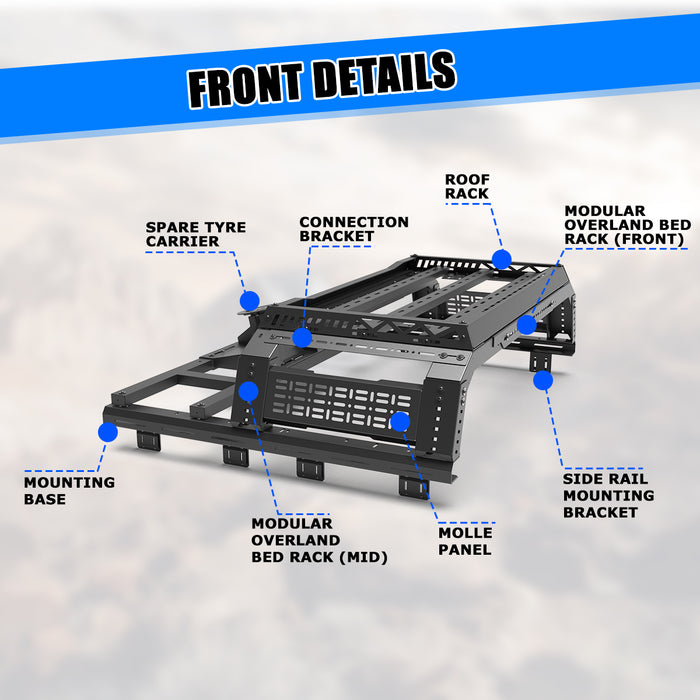 WOLFSTORM Roll Bar Universal Fit for Mid-size Pickup Trucks,Modular,Adjustable Overland Bed Rack,Roll bar