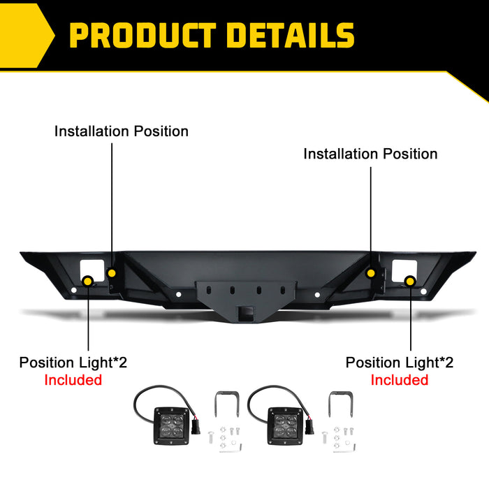 Pare-chocs arrière avec lumière LED, anneau en D, manille en acier pour Jeep Wrangler JL/JLU 2018 – 2024 