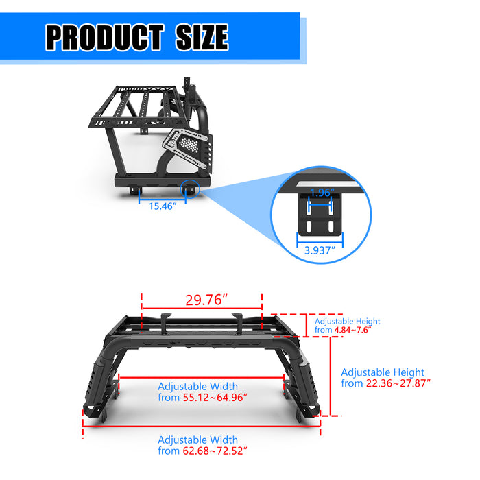 Wolfstorm Universal Adjustable Bed Rack Roll Bar for  Mid-Size &Full-Size Pickup Trucks