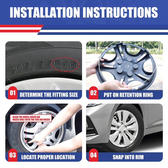 WOLFSTORM 4-Pack 16 Inch Wheel Rim Cover Hubcaps for 2020-2026 NISSAN SENTRA