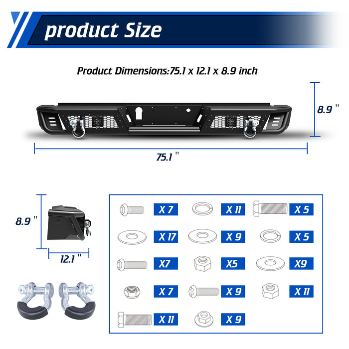 WOLFSTORM Rear Bumper Compatible with 2021-2023 Ford F-150 (Excluding Raptor)