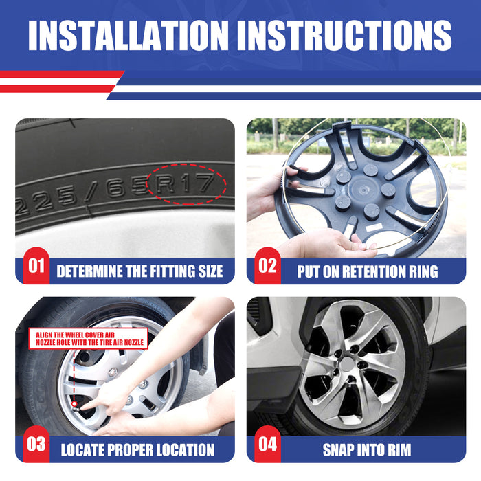 WOLFSTORM Black Matte Hubcaps for Toyota RAV4 2019-2025, Set of 4 Snap-on Installation Wheel Rim Covers Compatible with Steel Wheels, ABS&PC Material Hub Caps-17 Inch Black Matte 4-Piece Set