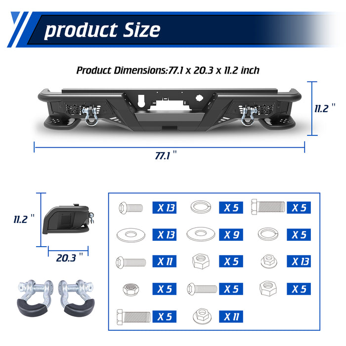 WOLFSTORM Rear Bumper for 2019-2026 Chevrolet Silverado 1500 and GMC Sierra 1500