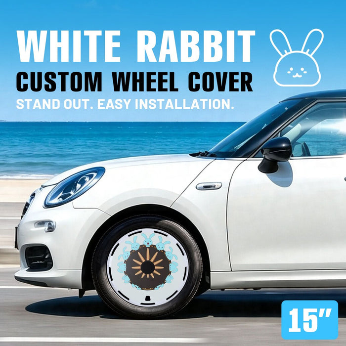 Aerodisc Full Coverage Wheel Covers for Universal Steel Wheels – White Rabbit Custom Pattern Hubcaps, Set of 4