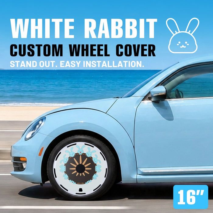 Aerodisc Full Coverage Wheel Covers for Universal Steel Wheels – White Rabbit Custom Pattern Hubcaps, Set of 4