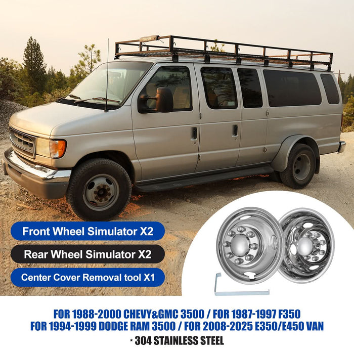 WOLFSTORM Stainless Steel Dually Hubcaps - 16 Inch for 1988-2000 Chevy/GMC 3500; 1987-1997 F350;1994-1999 Dodge Ram 3500;2008-2025 Ford E350/E450 Van SuperDuty, Set of 4