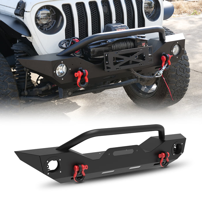 Wolfstorm Front Bumper with D-Ring, Fits for 2007-2018 Jeep WRANGLER JK, 2018-2025 JEEP WRANGLER JL, 2019-2025 JEEP GLADIATOR JT