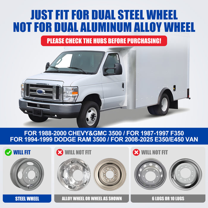 WOLFSTORM Stainless Steel Dually Hubcaps - 16 Inch for 1974-2000 Chevy/GMC 3500, 1974-1998 Ford F-350, 2008-2021 Ford E-350/E-450 Van, 1974-1999 Dodge RAM, Set of 4