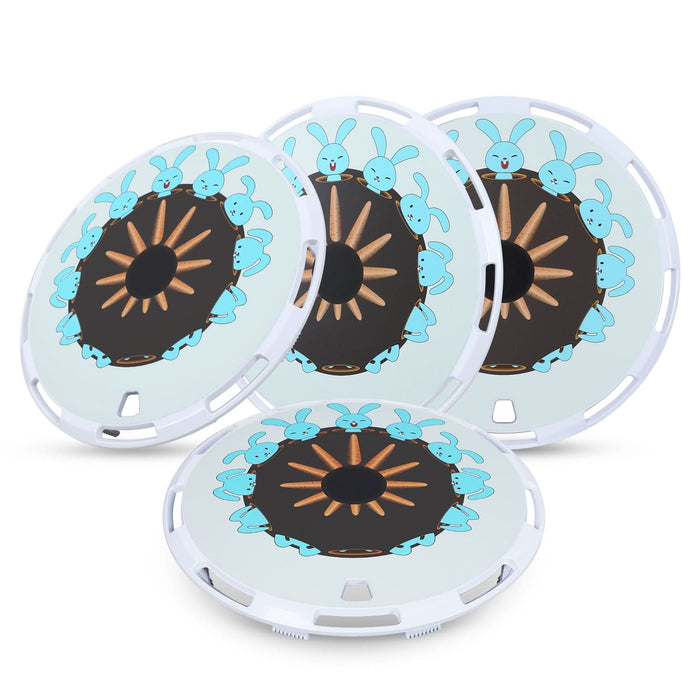 Aerodisc Full Coverage Wheel Covers for Universal Steel Wheels – White Rabbit Custom Pattern Hubcaps, Set of 4