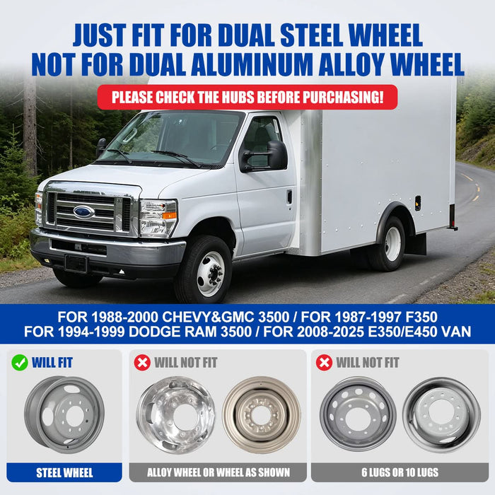 WOLFSTORM Stainless Steel Dually Hubcaps - 16 Inch for 1988-2000 Chevy/GMC 3500; 1987-1997 F350;1994-1999 Dodge Ram 3500;2008-2025 Ford E350/E450 Van SuperDuty, Set of 4