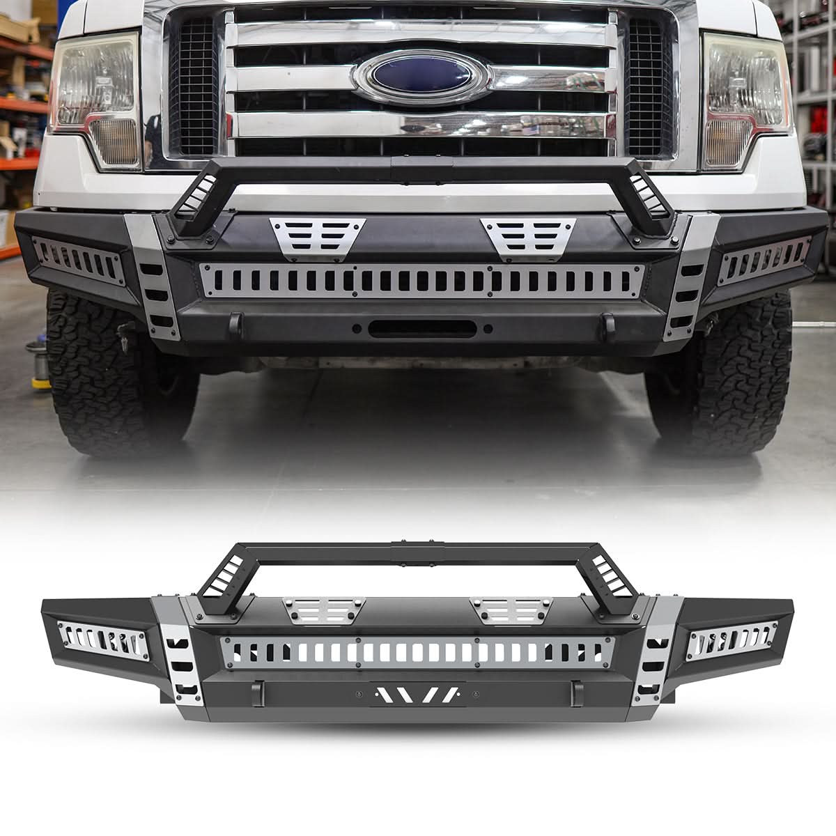thumbnail image 2 of Raptor Style Steel Gray Front Bumper Kit For 2009-2014 Ford F-150 F150 – W/ LED DRL Dynamic Lights 2 of 5
