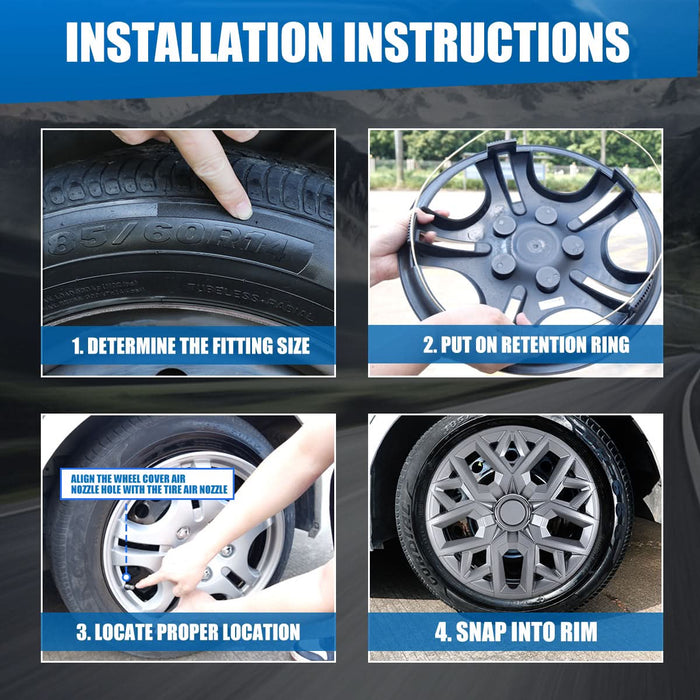 WOLFSTORM 4-Pack 17 Inch Universal Hubcaps for Steel Wheel Rims Cover