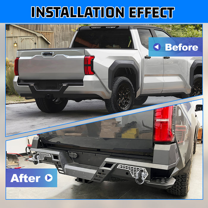 WOLFSTORM Rear Bumper for 2024 Toyota Tacoma, a set of 4 Inch LED Lights and a set of D-Rings Included