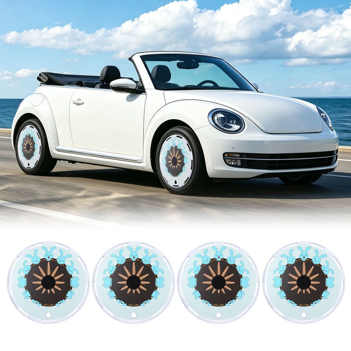 Aerodisc Full Coverage Wheel Covers for Universal Steel Wheels – White Rabbit Custom Pattern Hubcaps, Set of 4