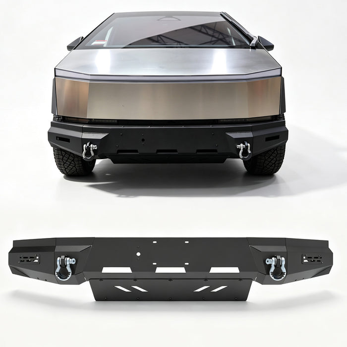 Front Bumper Assembly Fits for 2024 - 2026 Tesla Cybertruck, A Set of 2 D-Rings Included, Optional Side Wings, Skid Plate