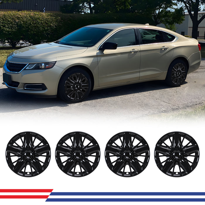 WOLFSTORM 18 Inch Hubcaps Fit for 2014-2020 CHEVY IMPALA，18" Wheel Skins, Set of 4 Wheel Covers, PP Material Wheel Rim Covers for Steel Wheels, Snap-On Installation, 18 Inch Lacquer 4-Piece