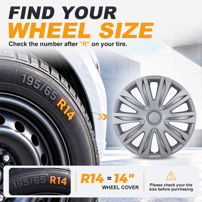 WOLFSTORM 4-Pack 14 Inch Universal Hubcaps for Steel Wheel Rims Cover