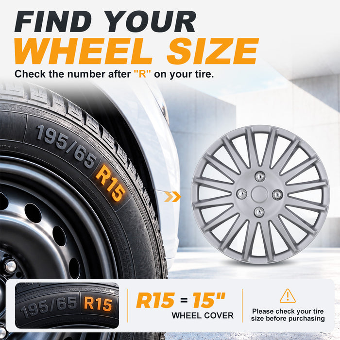 WOLFSTORM Lot de 4 enjoliveurs automobiles 15" en laque pour pneus de roue