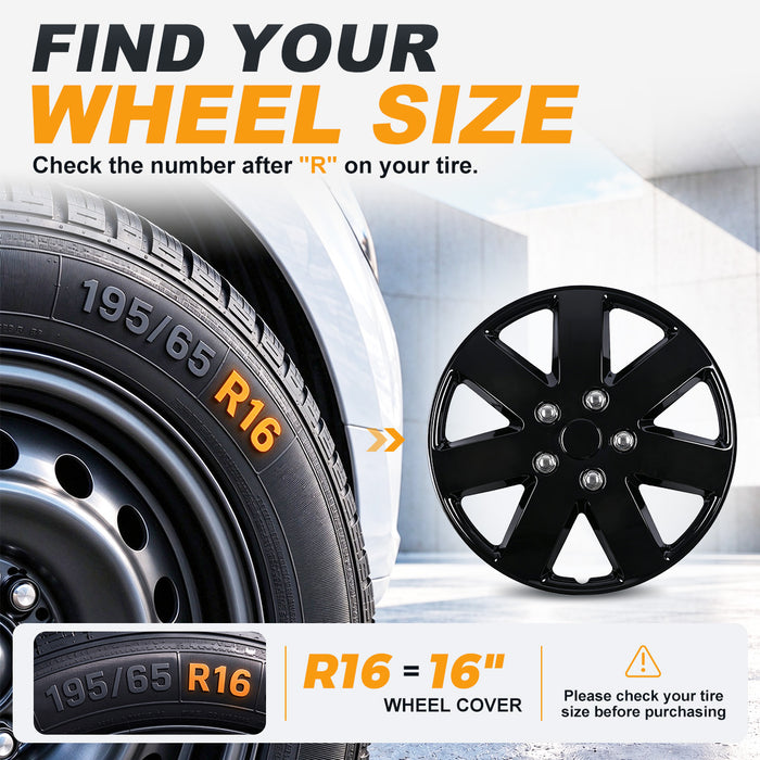 WOLFSTORM 4-Pack 16 Inch Universal Hubcaps for Steel Wheel Rims Cover