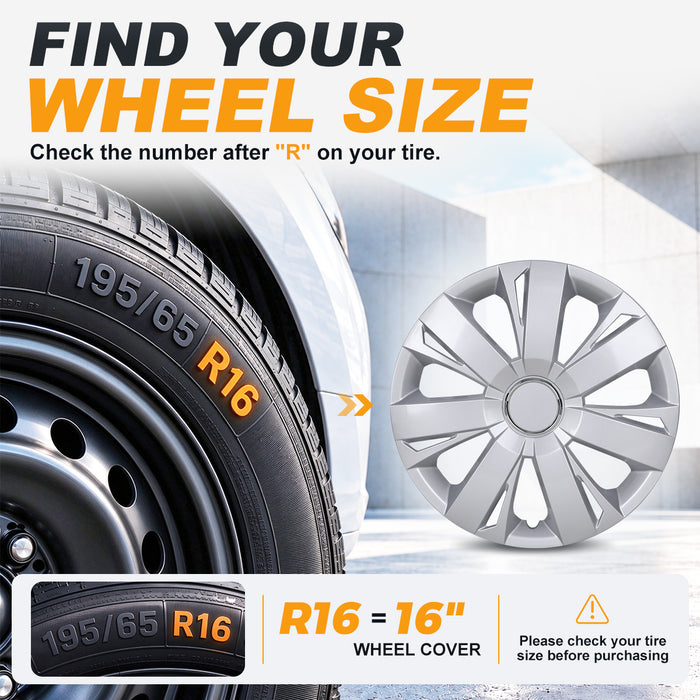 WOLFSTORM 16 Inch Wheel Rim Cover Hubcaps OEM Style Replacement