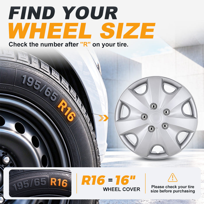 WOLFSTORM 4-Pack 16 Inch Universal Hubcaps for Steel Wheel Rims Cover