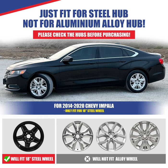 WOLFSTORM 18 Inch Hubcaps Fit for 2014-2020 CHEVY IMPALA，18" Wheel Skins, Set of 4 Wheel Covers, PP Material Wheel Rim Covers for Steel Wheels, Snap-On Installation, 18 Inch Lacquer 4-Piece