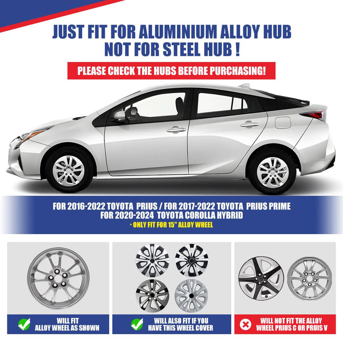 WOLFSTORM 15 Inch Hubcaps Fit for 2016-2022 TOYOTA PRIUS, 2017-2022 TOYOTA PRIUS PRIME, 2020-2024 TOYOTA COROLLA HYBRID, Set of 4 Chrome Wheel Covers, ABS&PC Material Wheel Rim Covers for Steel Wheels, Snap-On Installation, 4-Piece