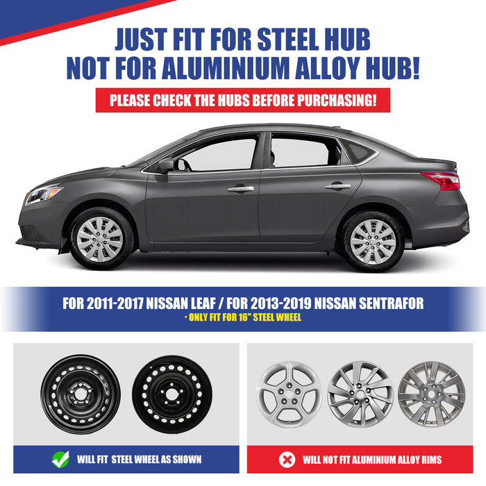 WOLFSTORM 16 Inch Hubcaps Fit for 2013-2019 NISSAN SENTRA, 2011-2017 NISSAN LEAF, Set of 4 Chrome Wheel Covers, ABS&PC Material Wheel Rim Covers for Steel Wheels, Snap-On Installation, 4-Piece