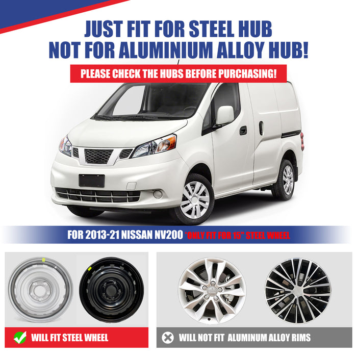 WOLFSTORM 15 Inch Hubcaps Fit for 2013-2021 NISSAN NV200, Set of 4 Chrome Wheel Covers, ABS&PC Material Wheel Rim Covers for Steel Wheels, Snap-On Installation, 4-Piece