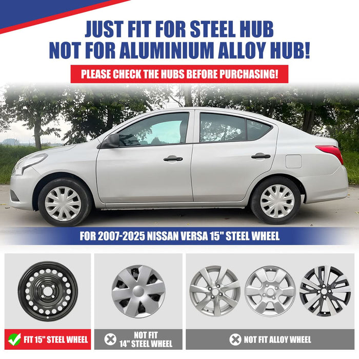 WOLFSTORM 4-Pack 15 Inch Wheel Rim Cover Hubcaps for 2007-2026 NISSAN VERSA