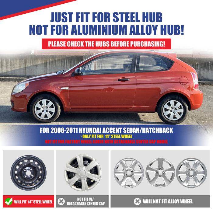 WOLFSTORM 4-Pack 14 Inch Wheel Rim Cover Hubcaps for 2008-2011 Hyundai Accent Sedan/Hatchback