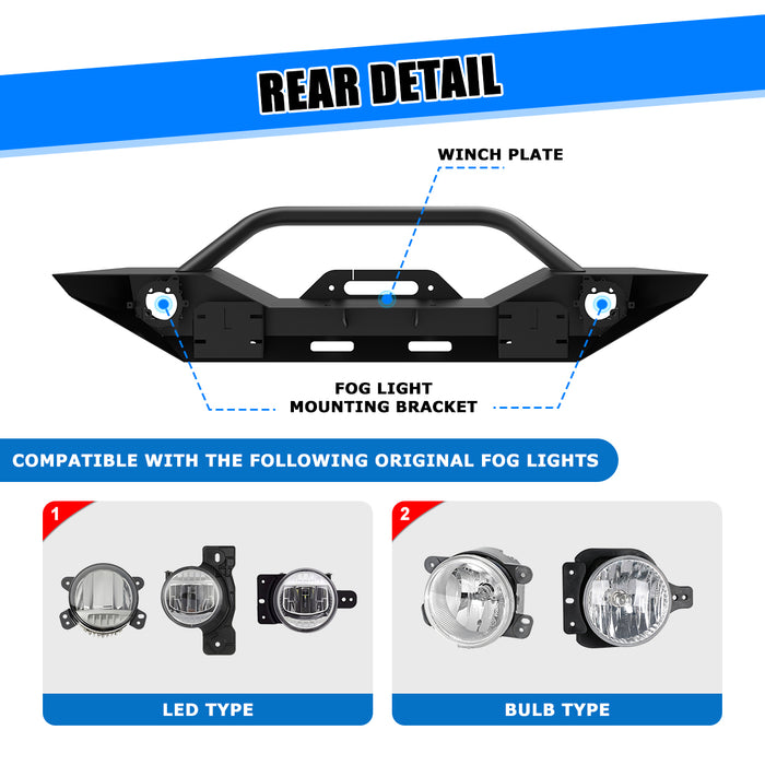 Wolfstorm Front Bumper with D-Ring, Fits for 2007-2018 Jeep WRANGLER JK, 2018-2025 JEEP WRANGLER JL, 2019-2025 JEEP GLADIATOR JT