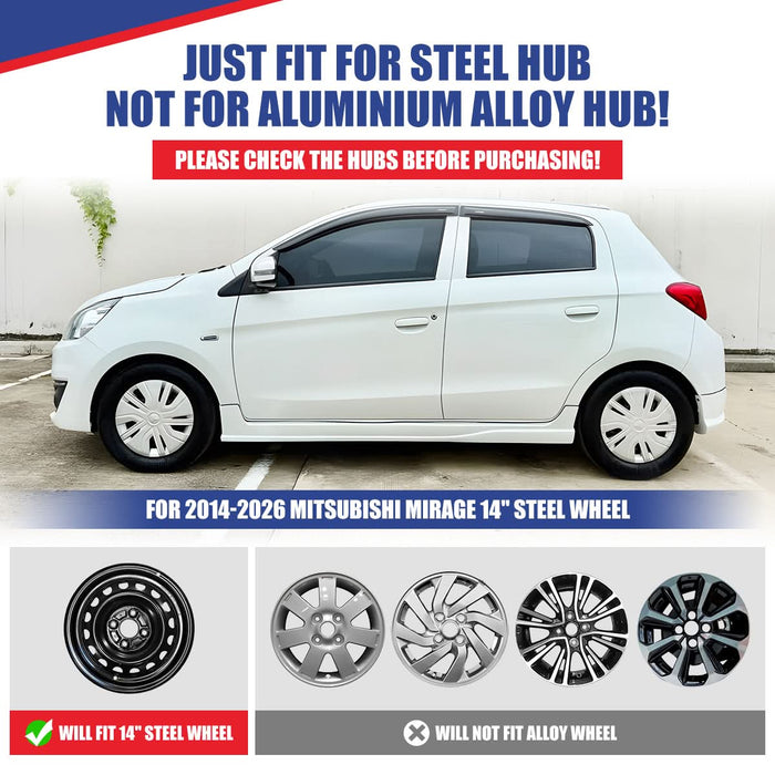 WOLFSTORM 4-Pack 14 Inch Wheel Rim Cover Hubcaps for 2014-2025 Mitsubishi Mirage