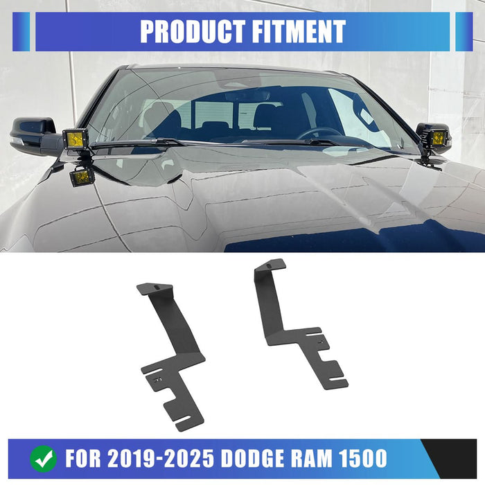 WOLFSTORM A-Pillar LED Lights Bar Mounting Brackets for 2019-2025 Dodge Ram 1500