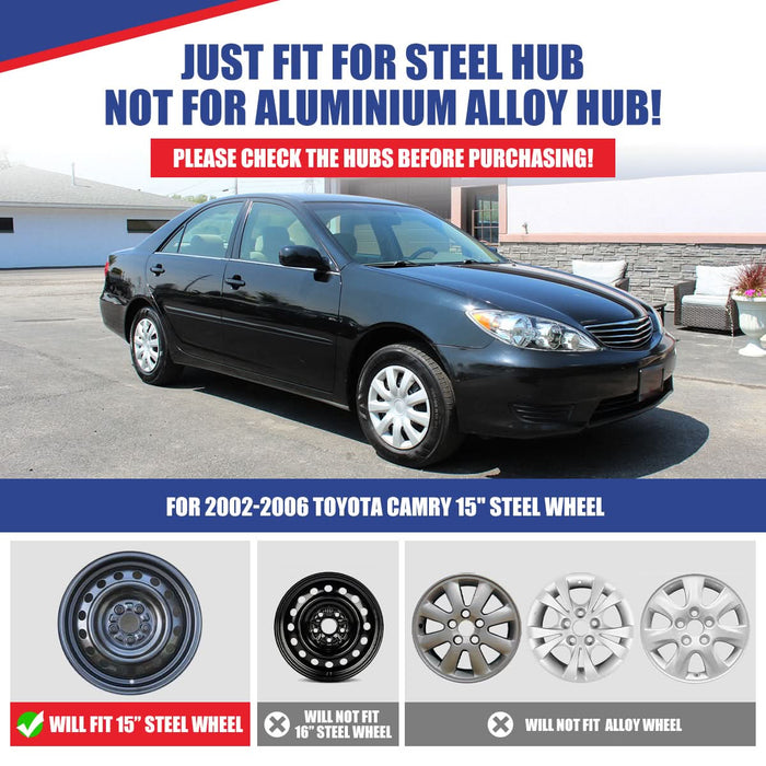 WOLFSTORM 15 Inch Hubcaps Fit for 2002-2006 Toyota CAMRY, Set of 4  Wheel Covers, PP Material Wheel Rim Covers for Steel Wheels, Snap-On Installation, 15 Inch Silver Lacquer 4-Piece