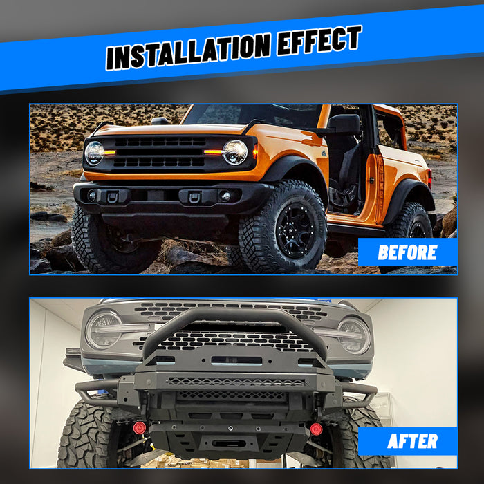 Parachoques delantero WOLFSTORM Ford Bronco con placa de cabrestante, orificio de montaje del sensor y soporte para placa de matrícula
