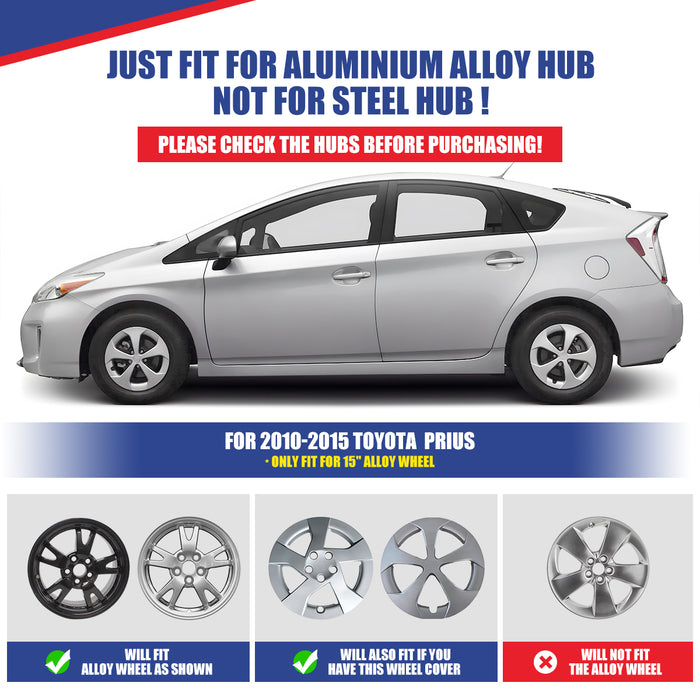 WOLFSTORM 15 Inch Hubcaps Fit for 2010-2015 TOYOTA PRIUS, Set of 4 Chrome Wheel Covers, ABS&PC Material Wheel Rim Covers for Steel Wheels, Snap-On Installation, 4-Piece