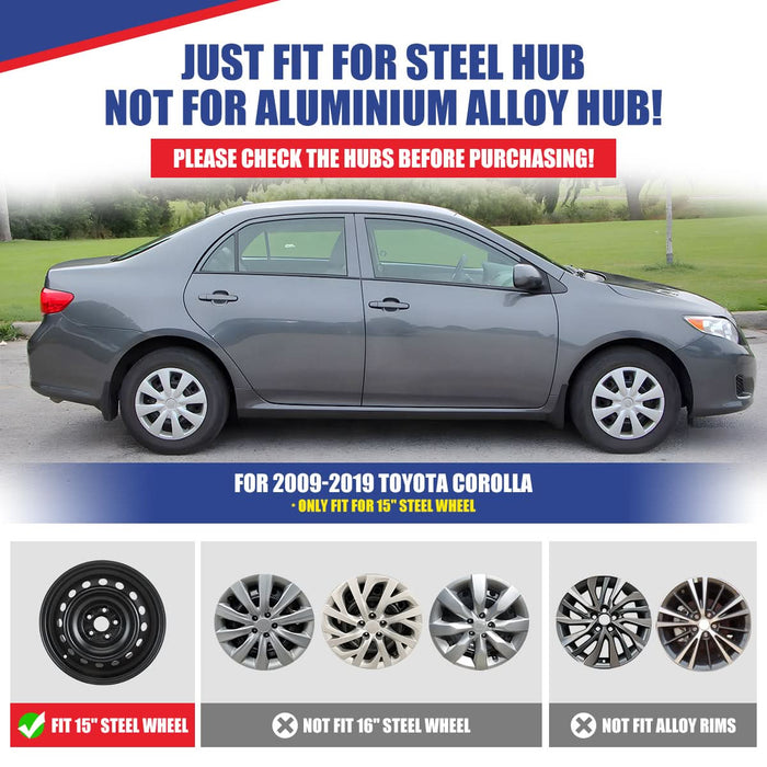 WOLFSTORM 4-Pack 15 Inch Wheel Rim Cover Hubcaps for 2009-2019 TOYOTA COROLLA