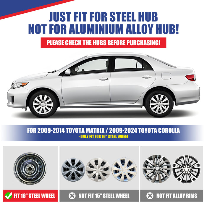 WOLFSTORM 16 Inch Hubcaps Fit for 2009-2013 TOYOTA COROLLA, Set of 4 Chrome Wheel Covers, ABS&PC Material Wheel Rim Covers for Steel Wheels, Snap-On Installation, 4-Piece