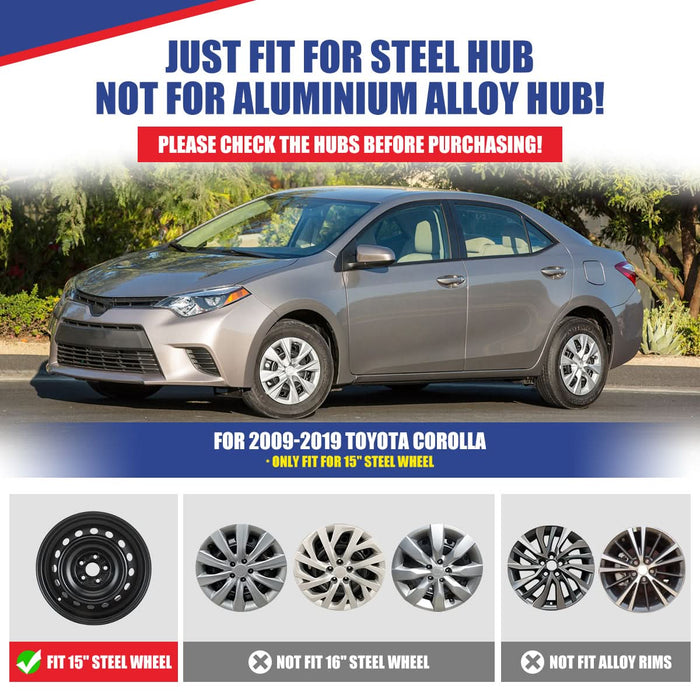 WOLFSTORM 4-Pack 15 Inch Wheel Rim Cover Hubcaps for 2009-2019 TOYOTA COROLLA