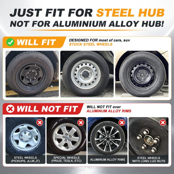 WOLFSTORM 4-Pack 15 Inch Universal Hubcaps for Steel Wheel Rims Cover